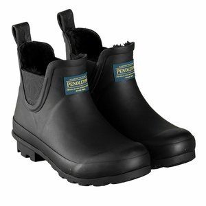 Size 6 Pendleton Women's Chelsea Rain Boots Faux Fur Lined Waterproof Rubber Blk
